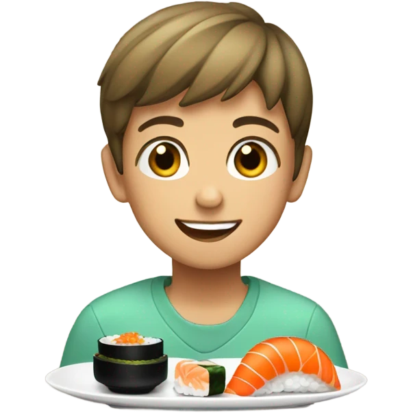 make a teen boy with short hair eating sushi  emoji