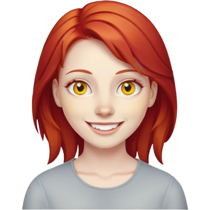 Makima from anime Chainsaw Man emoji style, smiling, red hair, yellow eyes emoji