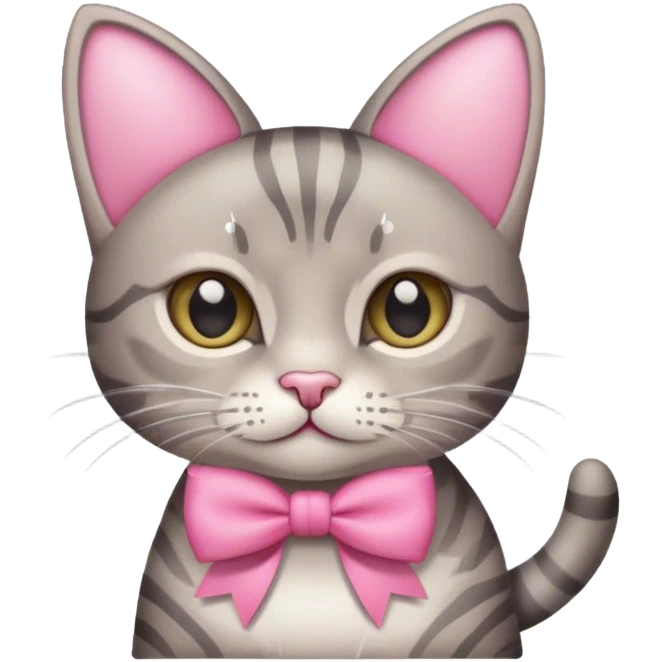 gray tabby cat with pink bow emoji
