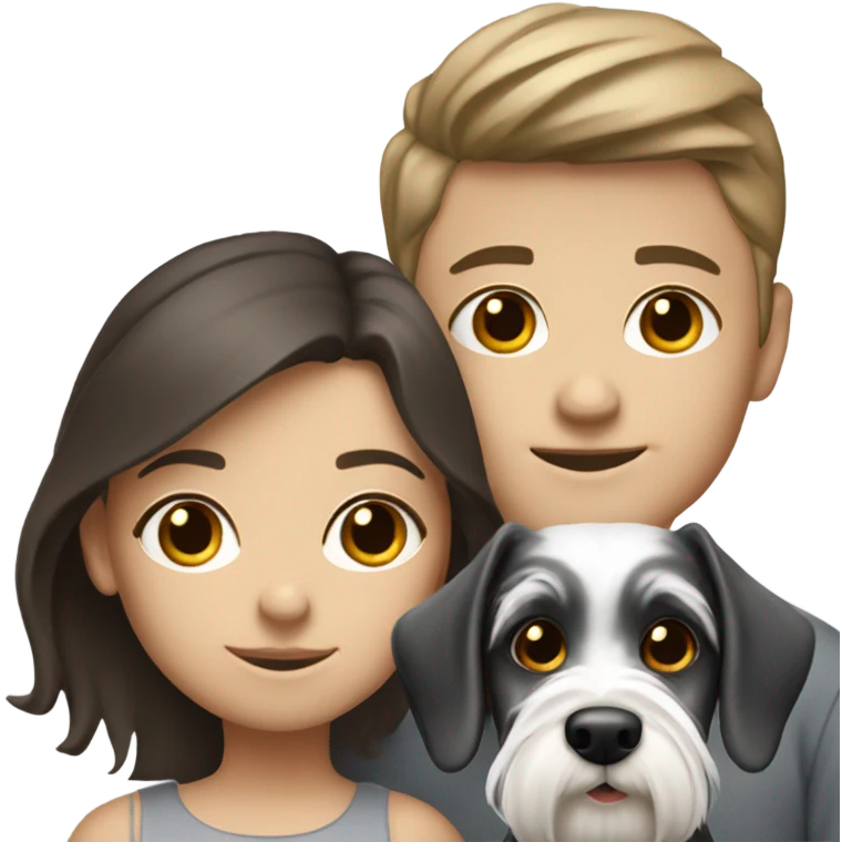 White brunette girl with white brunette boy with a mini schnauzer  emoji