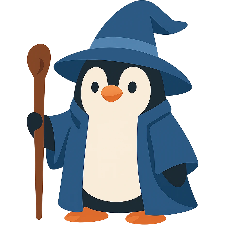 flat design style penguin wizard emoji