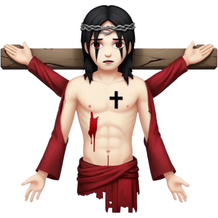 jesus-body-on-the-cross, black hair, punk hair emoji