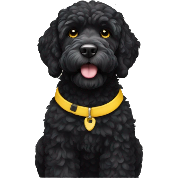 Black Portuguese water dog with yellow collar  emoji