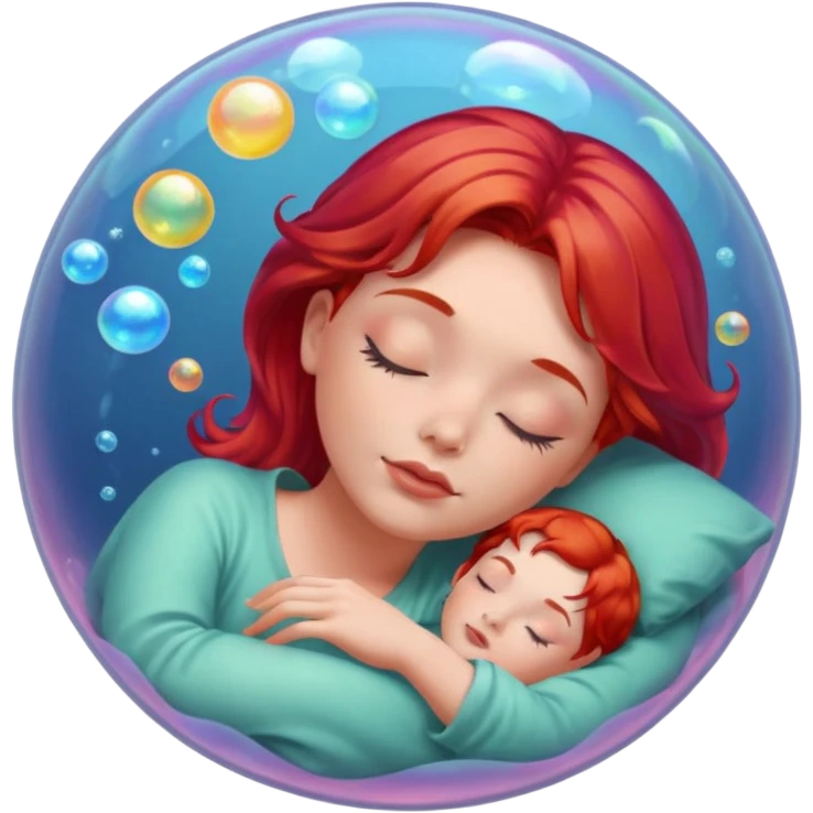 soap bubble with sleeing woman inside red hair emoji