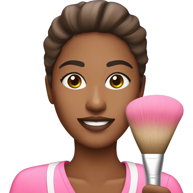 Brown Esthetician wearing pink holding a fan brush emoji