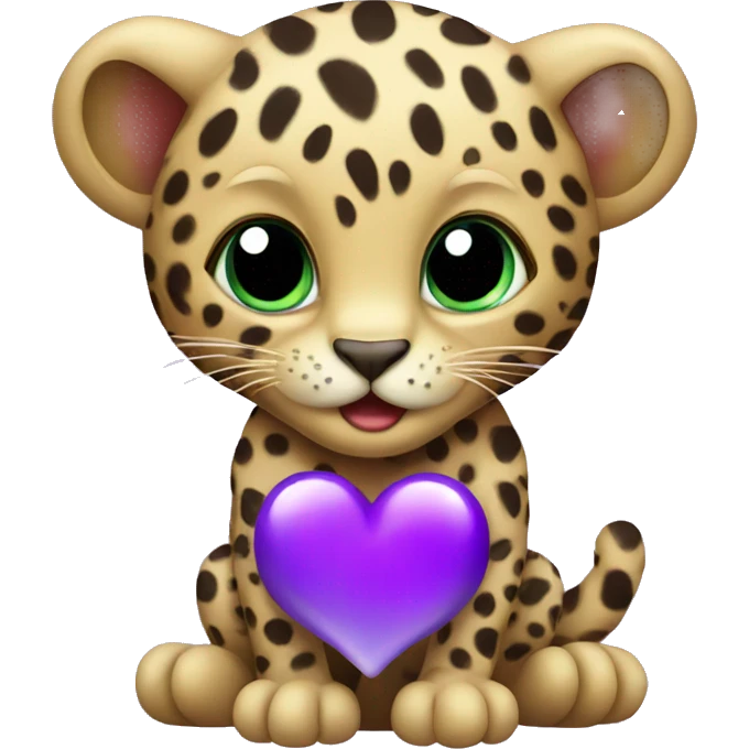 Baby leopard holding a purple heart  emoji