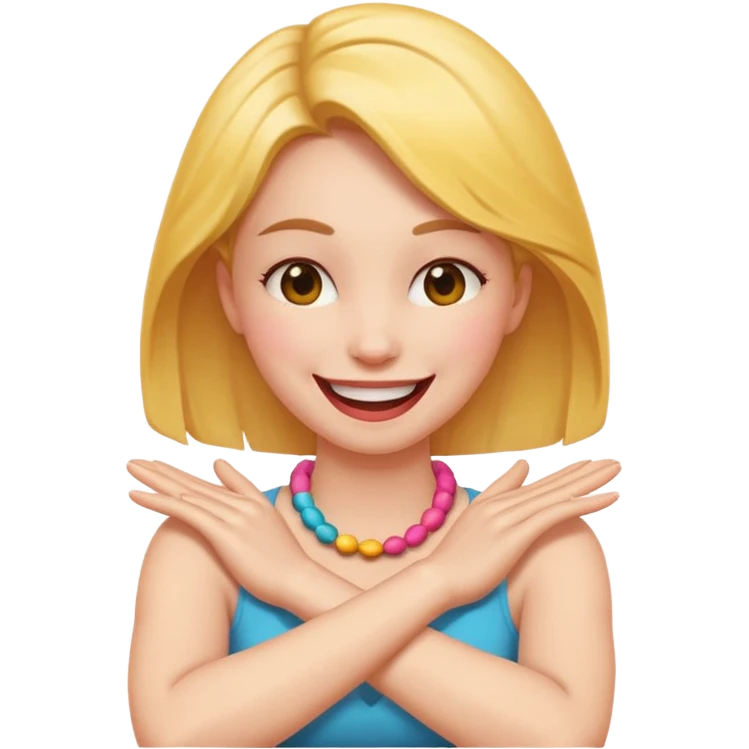 A woman with arms crossed holding neck laughing emoji emoji