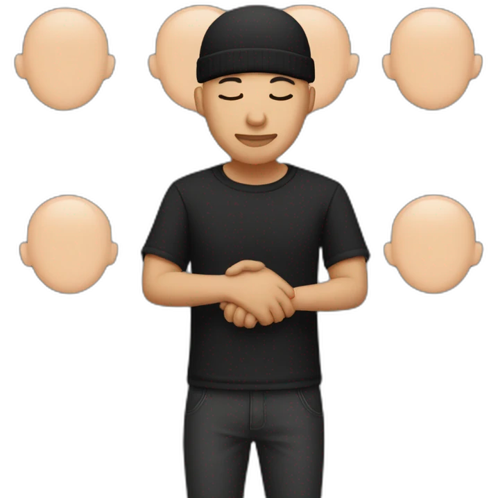 bald tech guy in in black shirt and black beanie holding hands together with closed eyes emoji