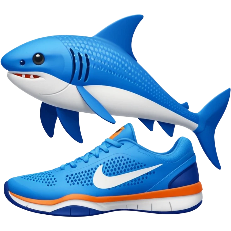 Tiburon con tenis nike azules en la orilla del mar emoji