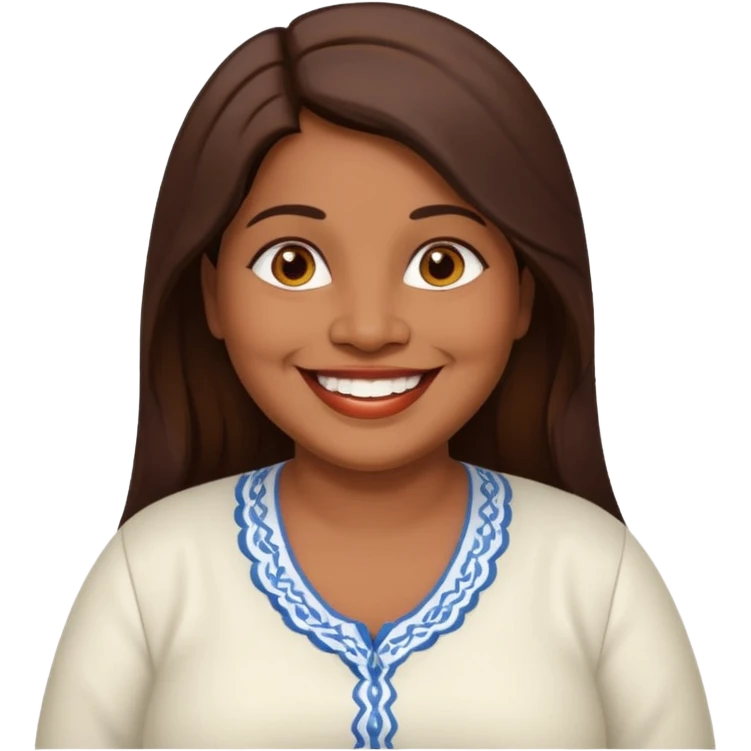 50 yr old chubby Sri Lankan woman, dark skin, straight brown hair, big smile, white teeth, european clothes, longer hair emoji