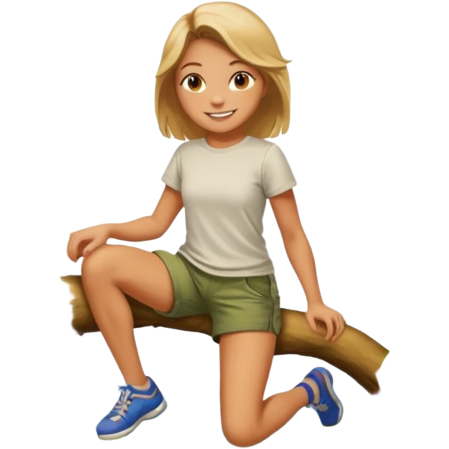 una chica subido de un arbol colgando emoji