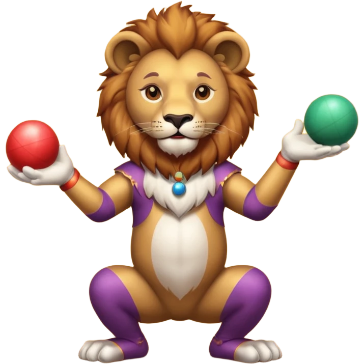 a Circus cute lion juggling two metal ball emoji