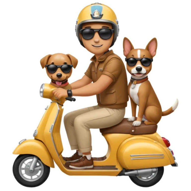 man and his pet dog riding a vespa emoji