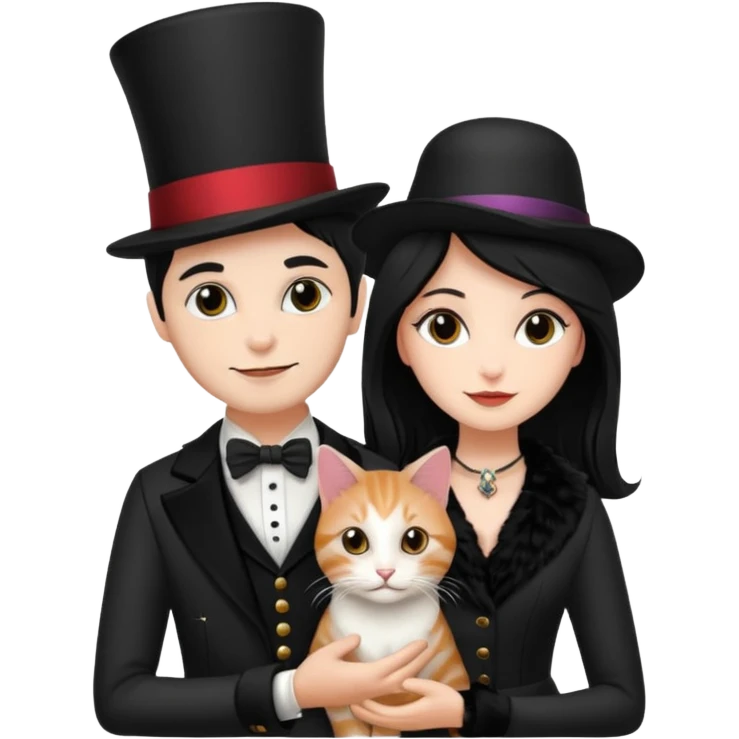 magician couple and their pet cat emoji