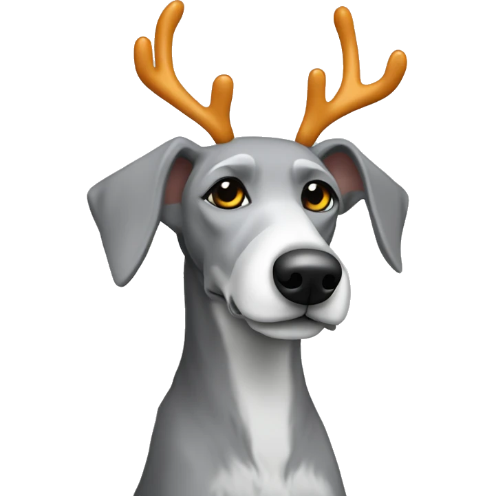 Scruffy grey bedlington whippet sitting down wearing antlers  emoji