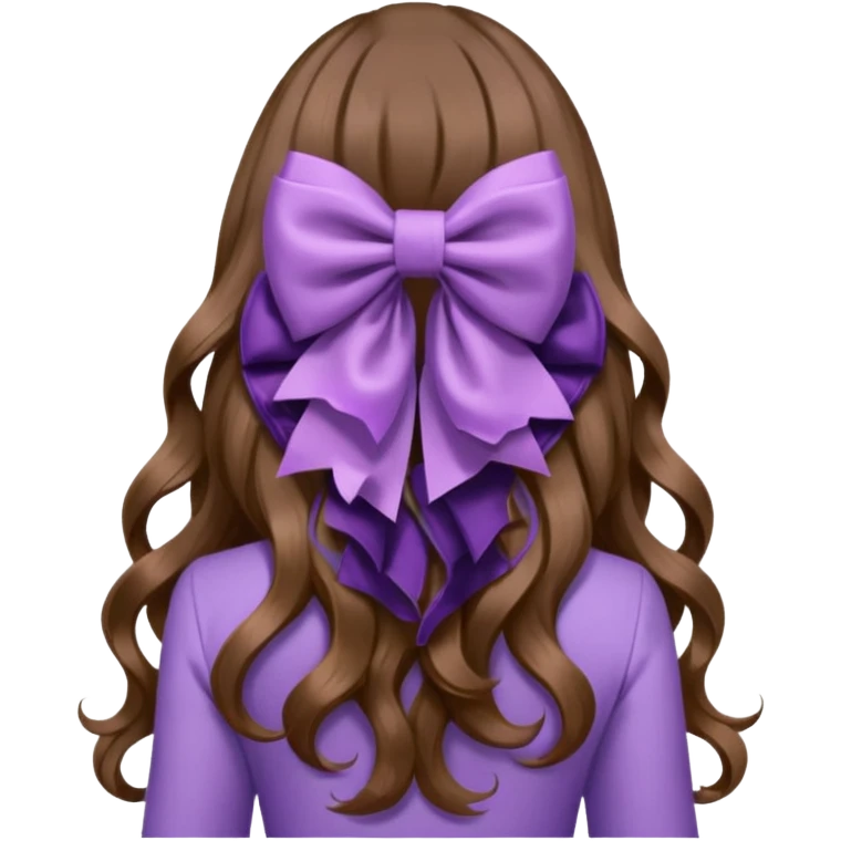 long wavy brown hair from behind with a medium lilac bow emoji