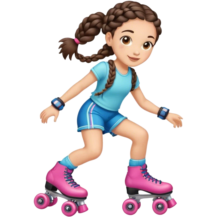 Cute girl, brunette, braids, rollerskates emoji