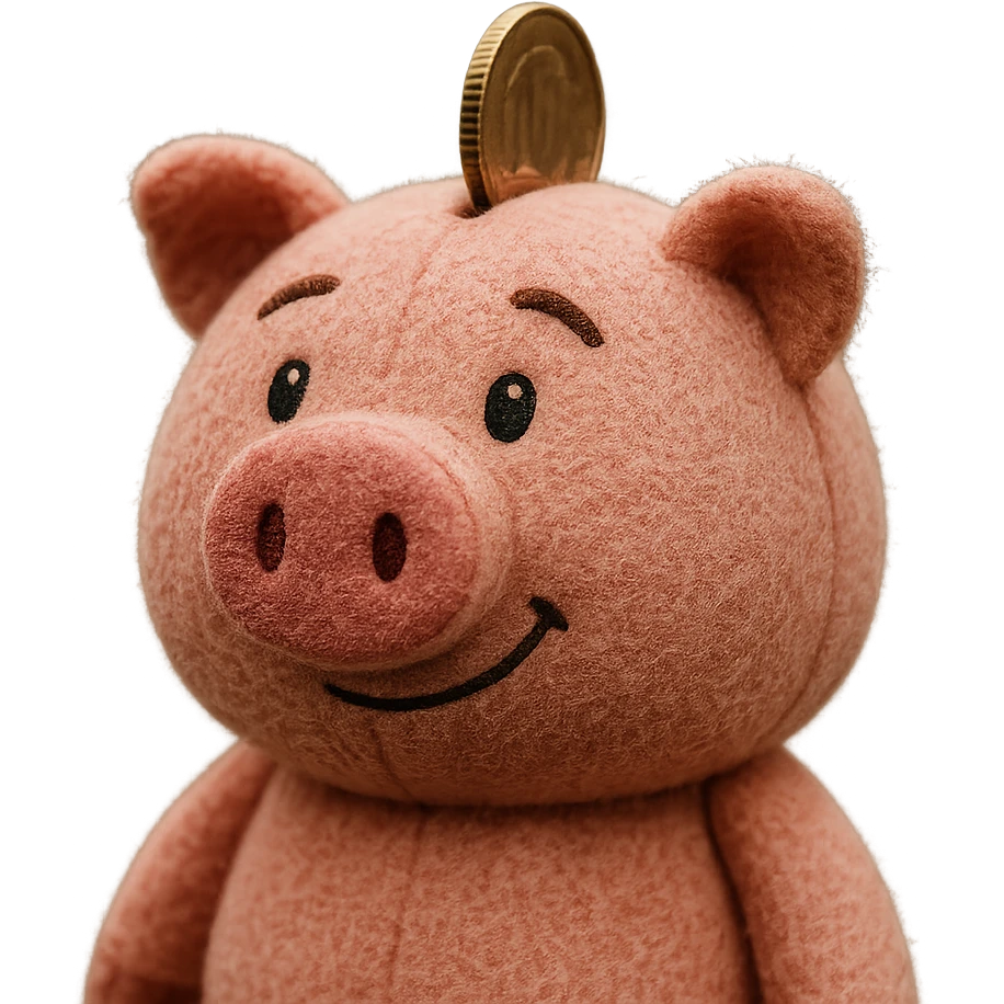 pink piggy bank with a coin, 3d cartoon, plushy texture emoji