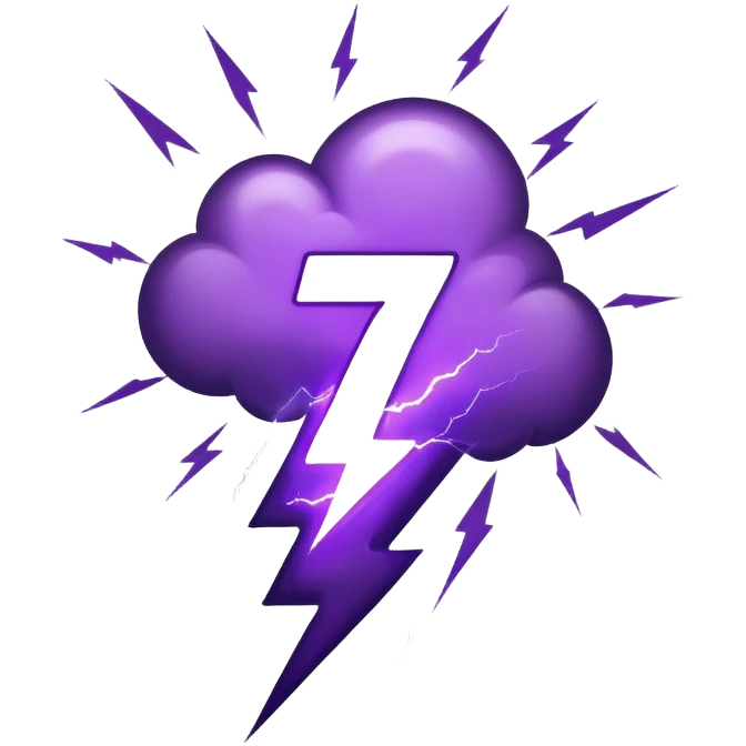 Purple Thunderstorm with a Lightning Bolt shaped like the number 7 emoji