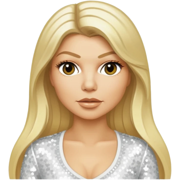 Fergie with light skin, long blonde hair, white sequin outfit emoji
