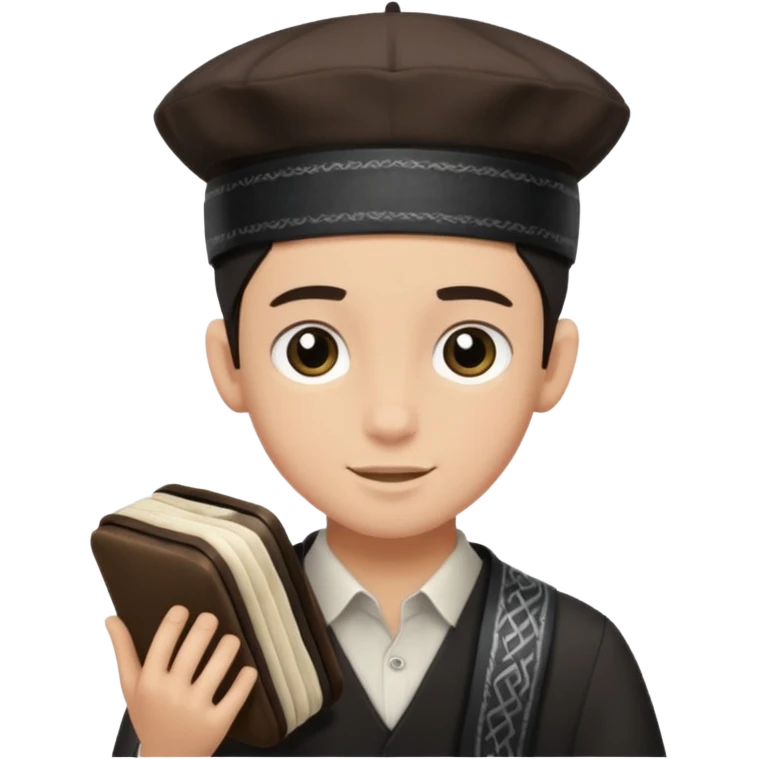 a boy with kippa putting on tefillin emoji