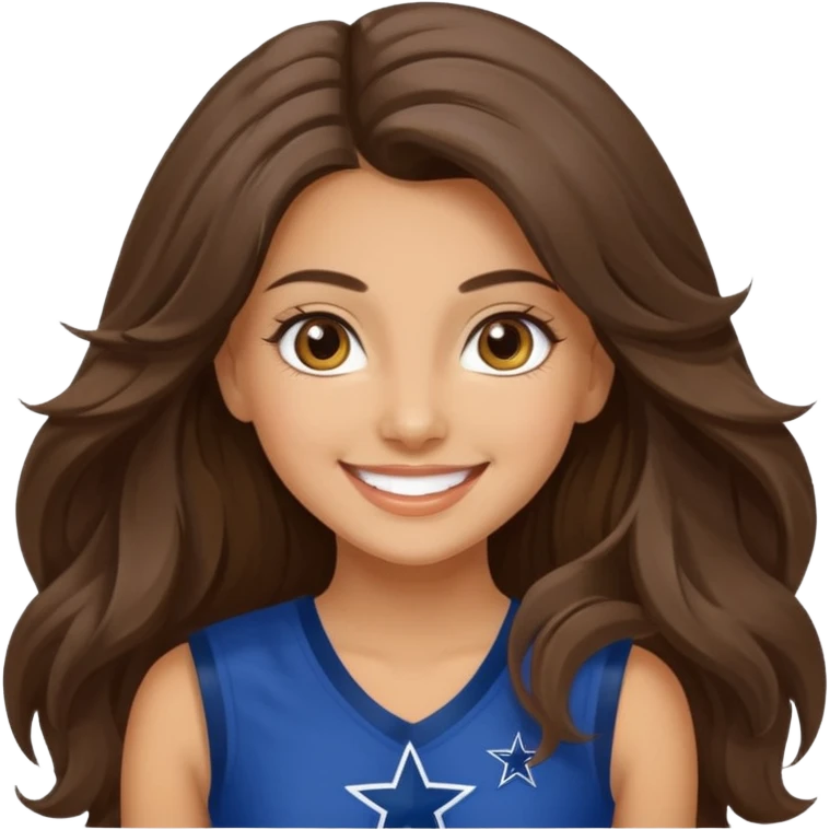 happy long haired brunette girl hazel eyes in dallas cowboy cheerleader outfit emoji