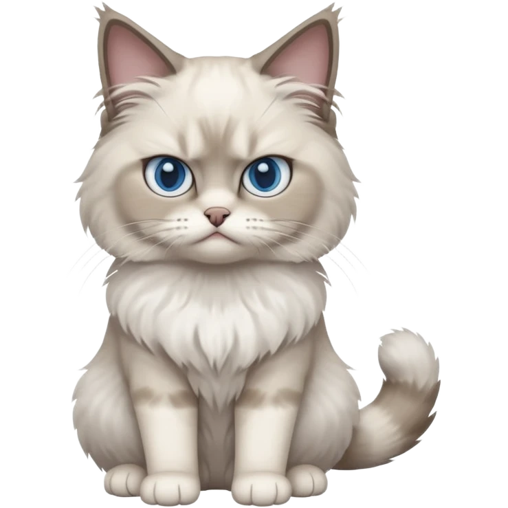 Angry blue eyed Ragdoll cat sitting full body emoji