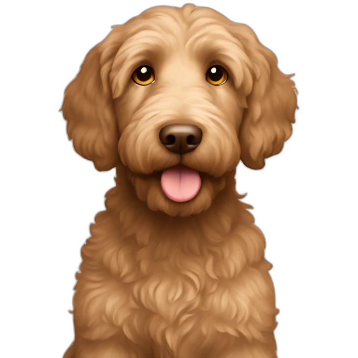 Young Labradoodle brown apricot straight coat with big ears brown eyes emoji