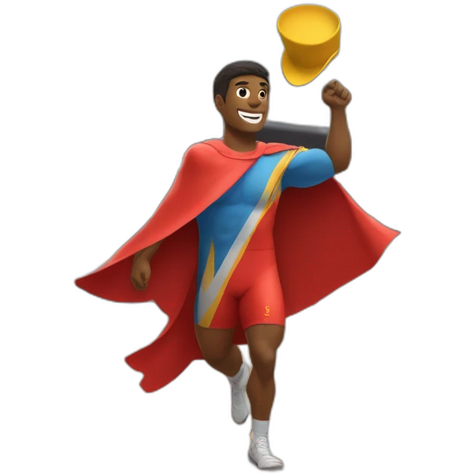 track and field athlete with open arms waving to the crowd. with a bullfighter's hat on his head. and a bullfighting cape in his arm. emoji