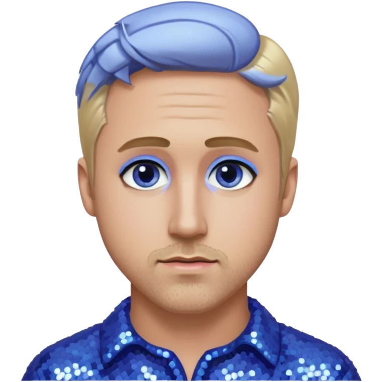 Ryan Gosling with blonde hair, periwinkle sequin outfit emoji