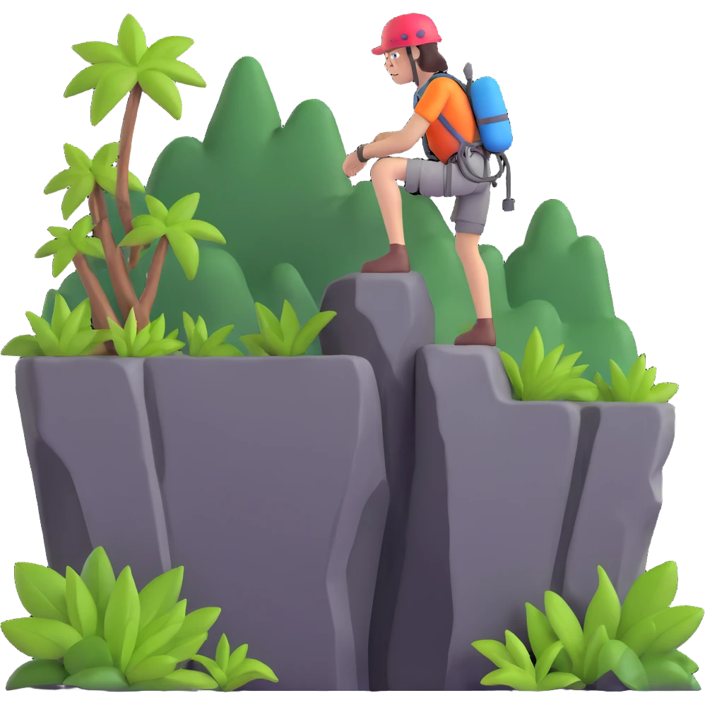 climber pausing to look at a jungle valley from a rocky ledge emoji