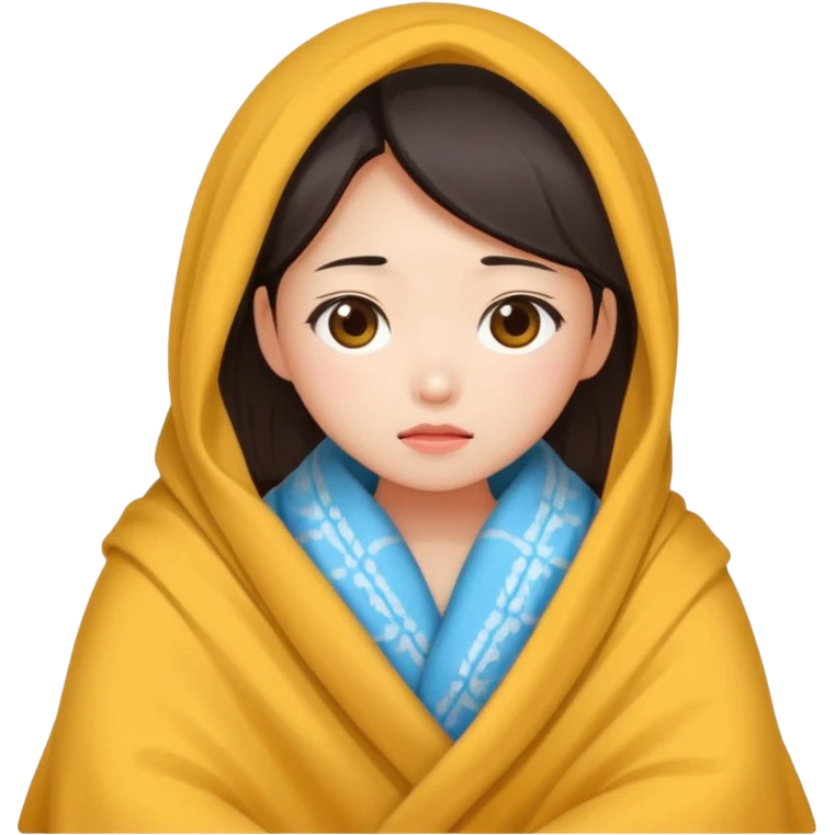 cute and sexy chinese girl, feeling sick and warming up covered by blanket emoji