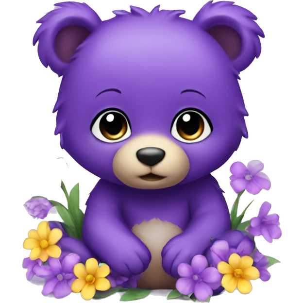 baby bear purple with flowers emoji