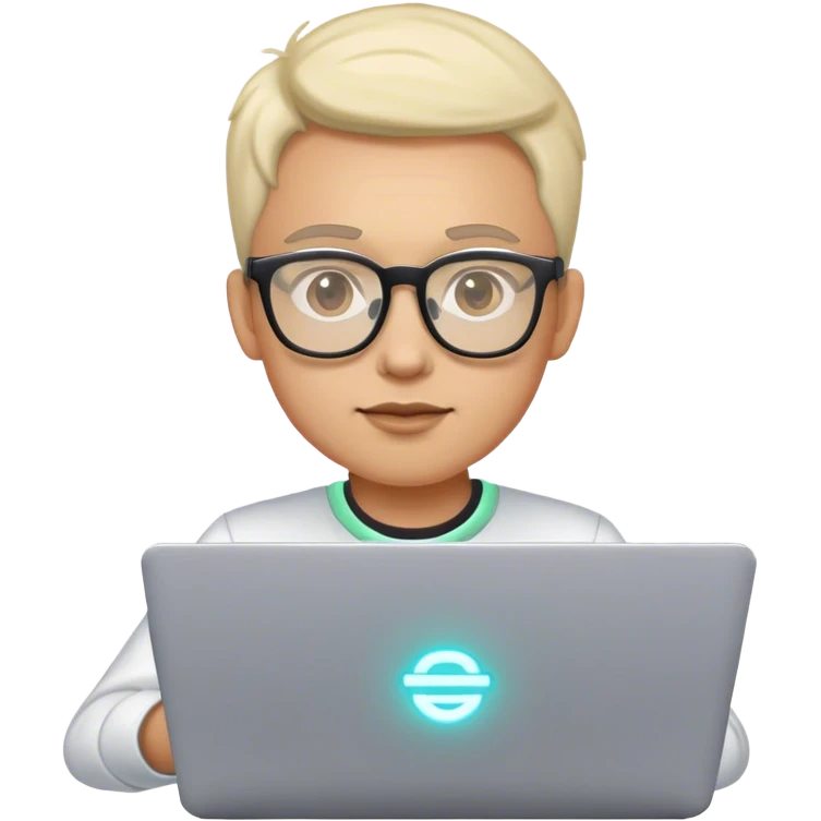 An emoji of a person with a laptop wearing glasses and with a slight neon glow emoji