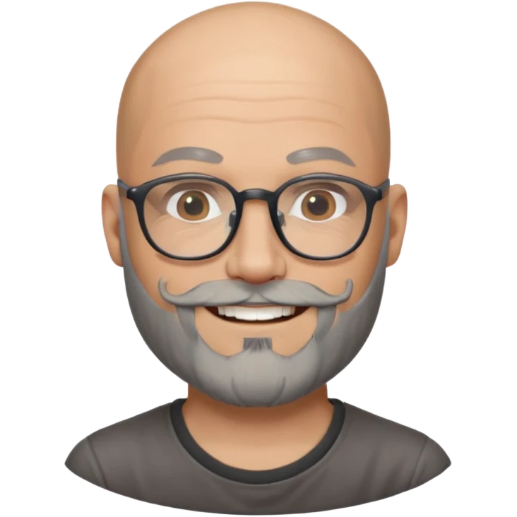 Bald man with salt and pepper beard and glasses and tattoos emoji