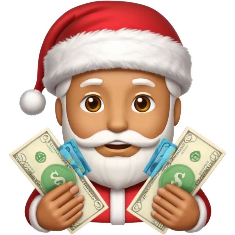 A confident rich emoji face wearing a Santa hat, money stacks, casino vibe, New Year theme, premium 3D emoji style, sharp details, no text, isolated on transparent background emoji