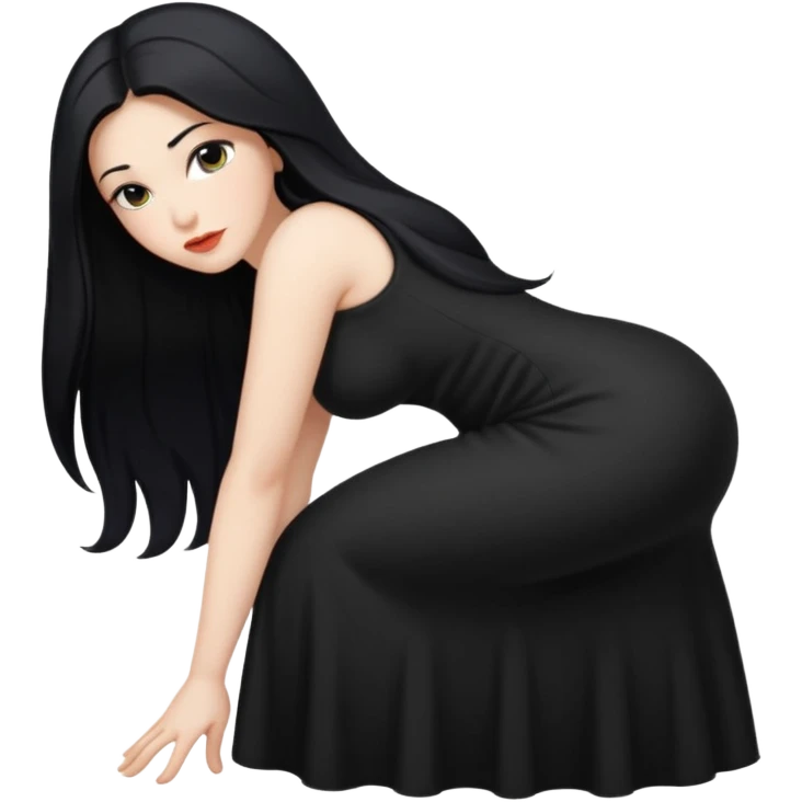White naked curvy woman with long black hair and big ass side bent over  emoji