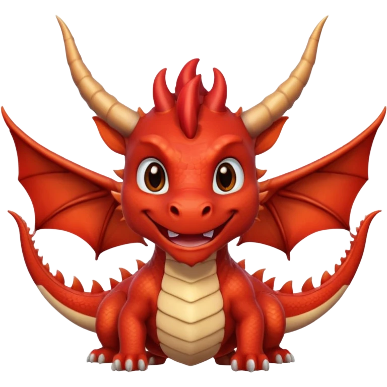 Cute Red dragon smile. Two horns, two pointed ears, no wings. Brown mane hair. emoji