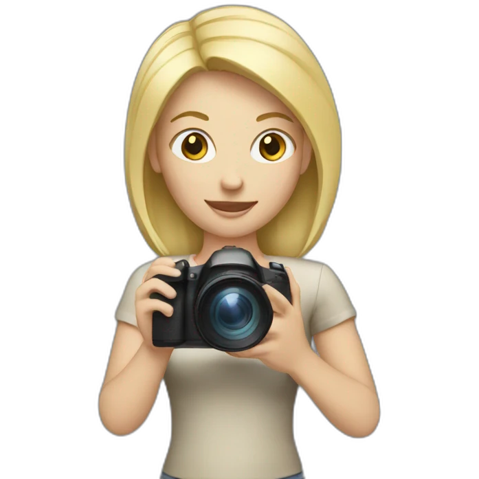 women with blonde hair holding a camera emoji