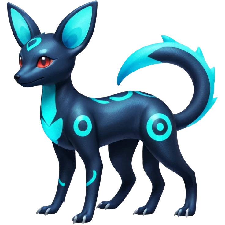Shiny Aural Iridescent Fluorescent Bioluminescent Umbreon-Amaura-Salandit-Salamence-Fakémon-fusion (full body) emoji