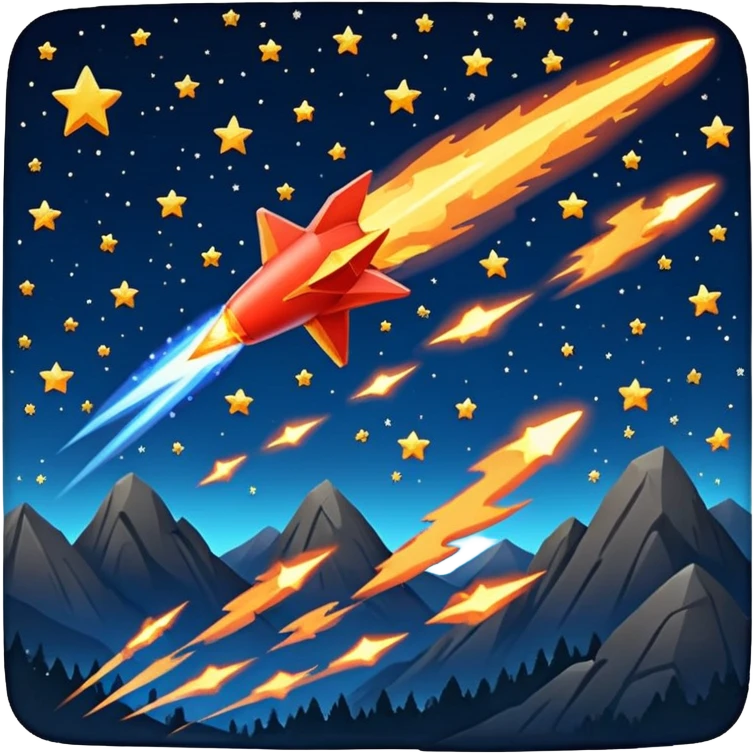 A dramatic, fiery meteor shower streaking across the night sky, with shooting stars blazing their trails emoji