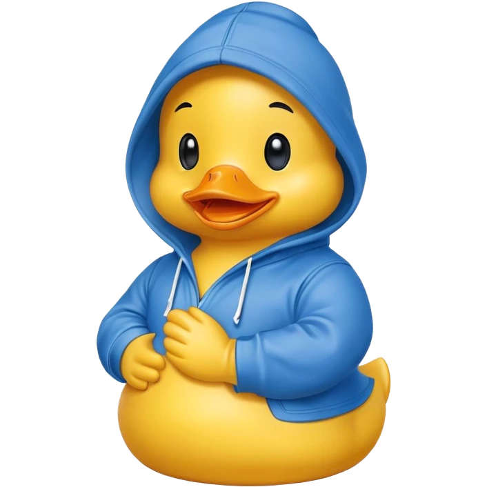 Yellow rubber duck wearing a blue hoodie emoji