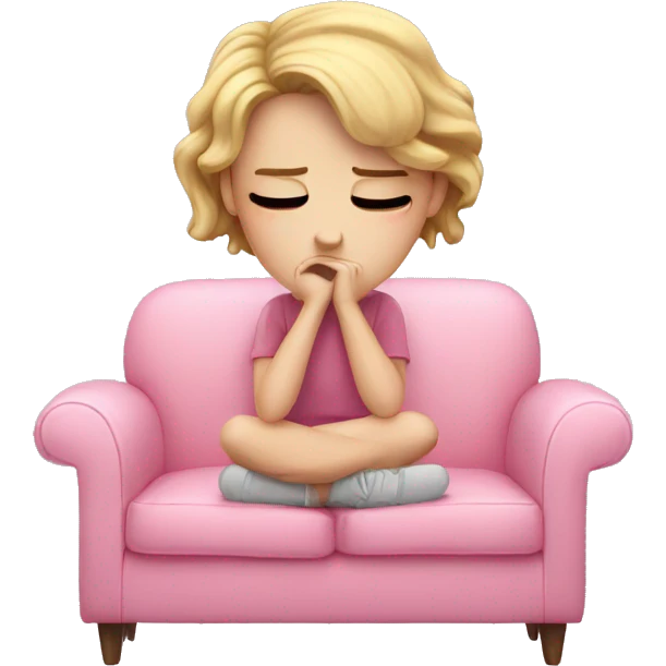 sad white girl crying on the cozy pink couch  emoji