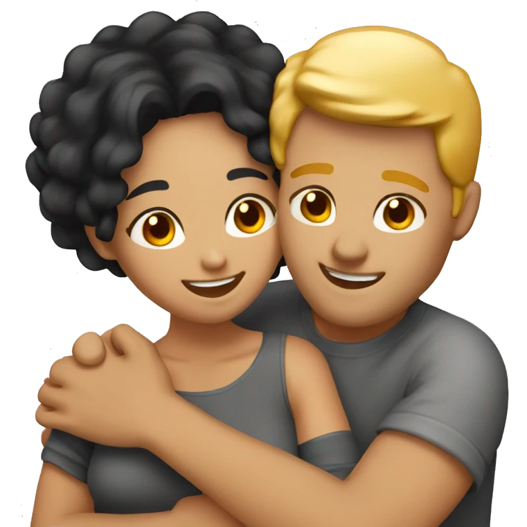 couple hug with warm smiles. The Girl have black hair und the man blond/orange hair emoji