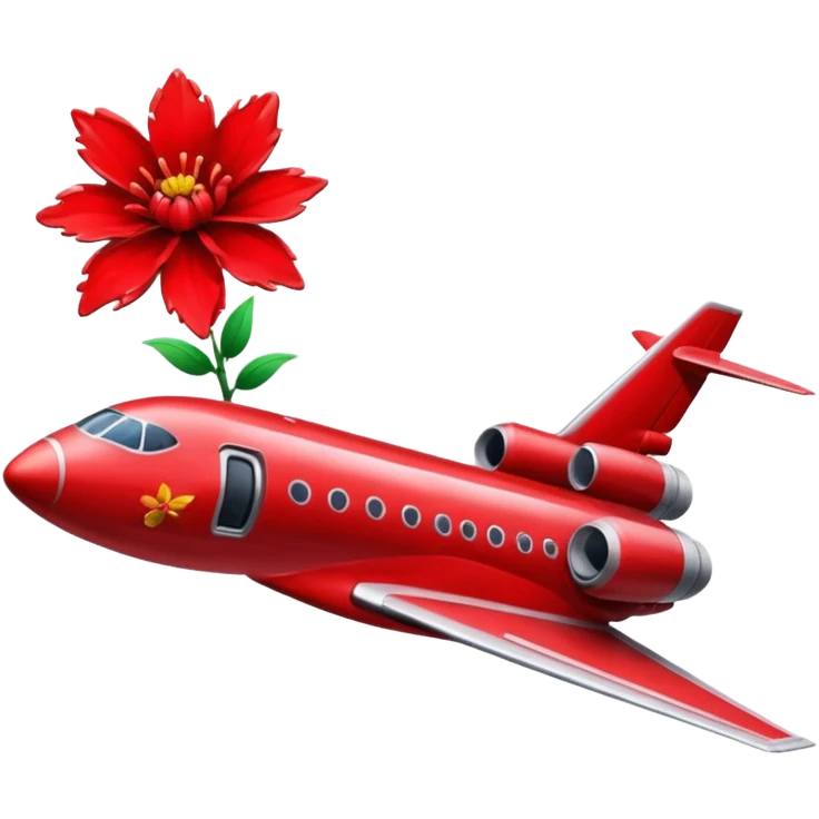 a red flower splashed in red paint on the side of a space jet fuselage emoji