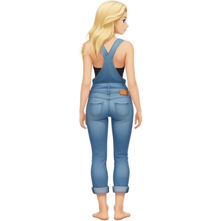 Barefoot blonde long haired girl in rolled up denim jeans with with tank top right hand in back pocket from the back emoji