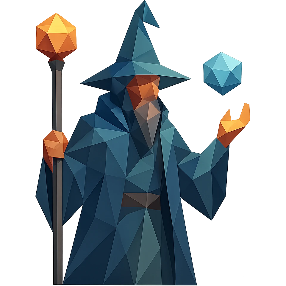 polygonal low-poly style tech wizard with geometric shapes emoji