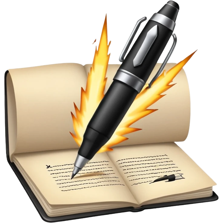 pen writing on a page with a glowing spark emoji
