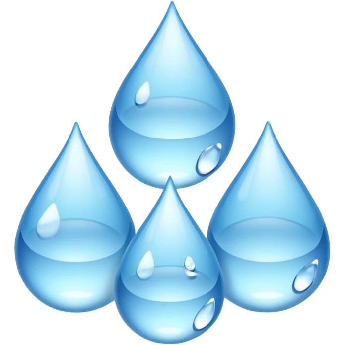 3 water droplets stack on top of each other vertically with two water droplets on the sides; 5 droplets total emoji