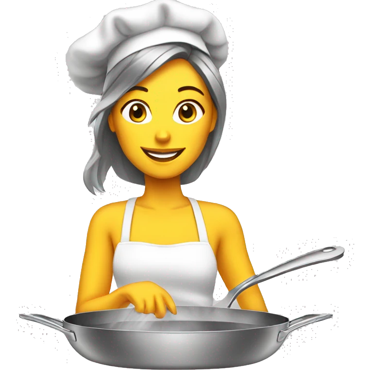Beauty woman cooking in a stainless steel 10 inches skillet emoji